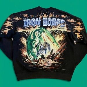 Biker Sweatshirt Rare Vintage Iron Horse Saloon Bike Week 1995 All Over Print